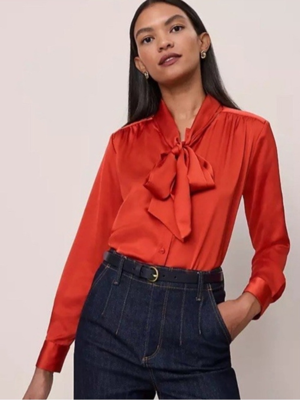 Boden Tie Neck Bow Blouse Orange- NWOT Sz US 2